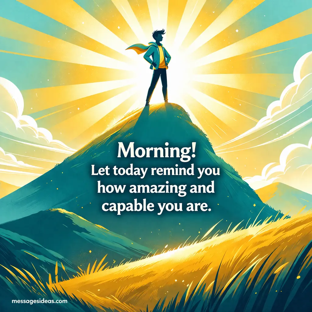 Modern inspirational illustration of a confident figure under sunlight featuring a motivational quote about self-worth and personal capability.
