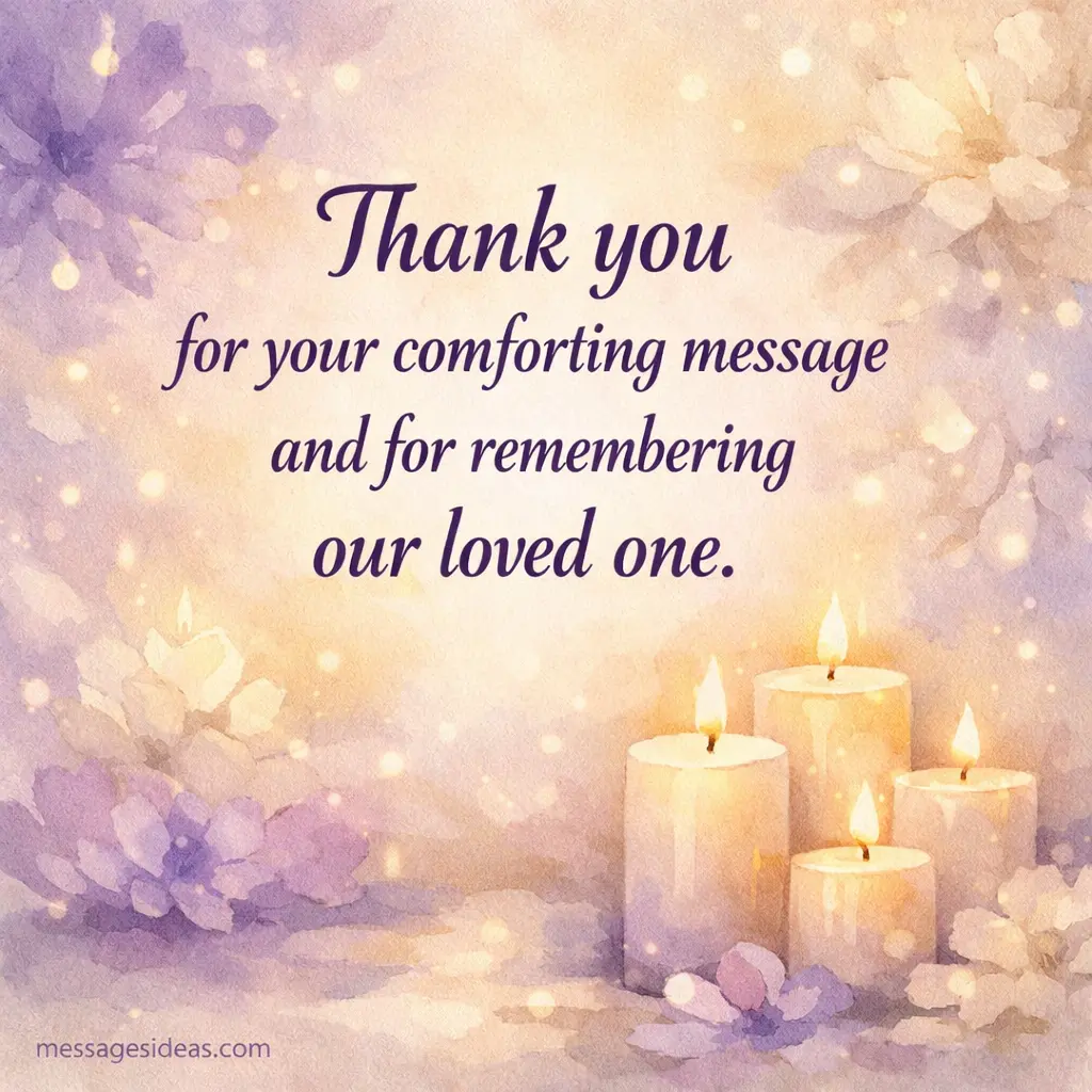 Watercolor sympathy scene with candles and flowers representing remembrance and gratitude for comforting messages