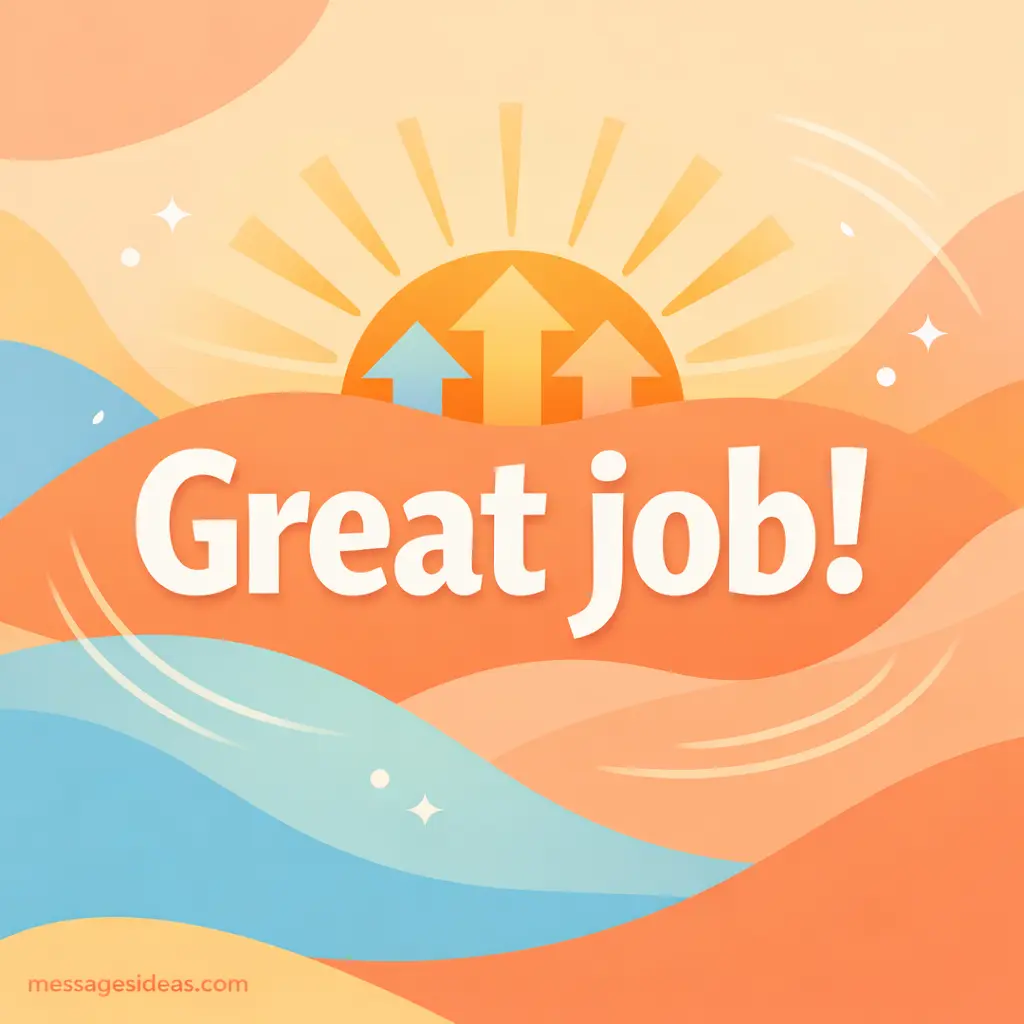 Minimal pastel vector artwork featuring uplifting shapes and bold “Great job!” message conveying encouragement and positive feedback.