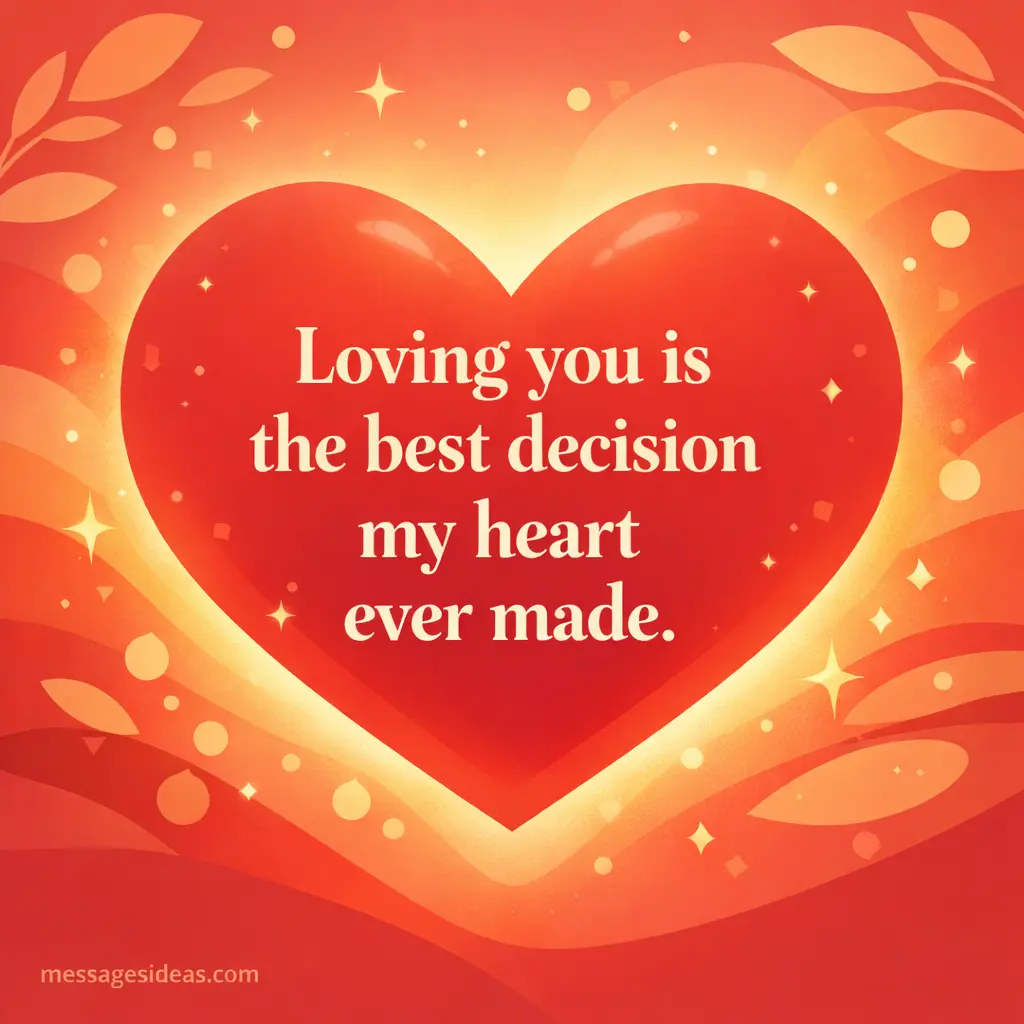 Minimal vector heart illustration representing emotional commitment and a quote about choosing love as the best decision