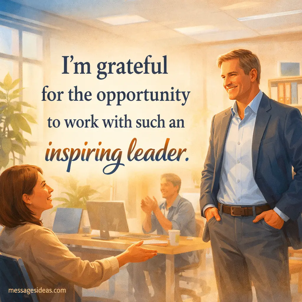 Semi-realistic illustrated image of a professional workplace moment expressing gratitude toward an inspiring boss, highlighting appreciation for leadership and mentorship.