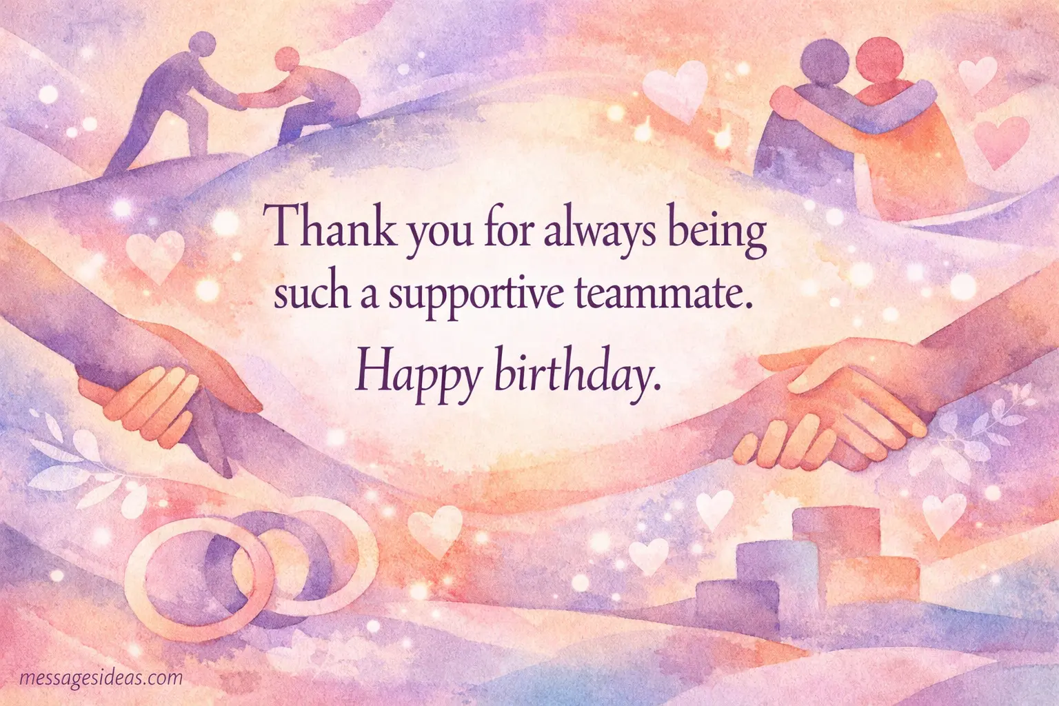 Gentle watercolor-style artwork symbolizing teamwork and appreciation with soft tones reflecting gratitude toward a supportive coworker