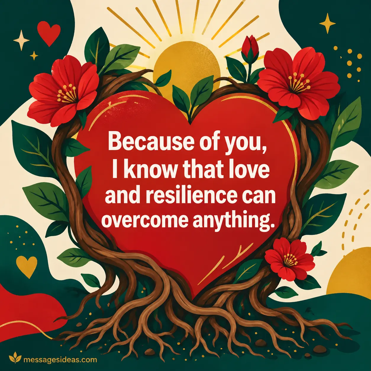 A vibrant vector design featuring a heart and strong roots, symbolizing how a mother's love and resilience help overcome life’s challenges.