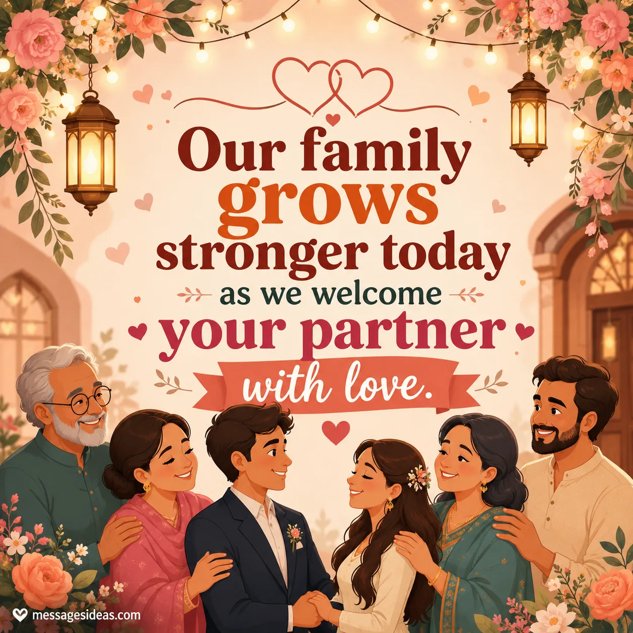 Family wedding love celebration with heartfelt togetherness
