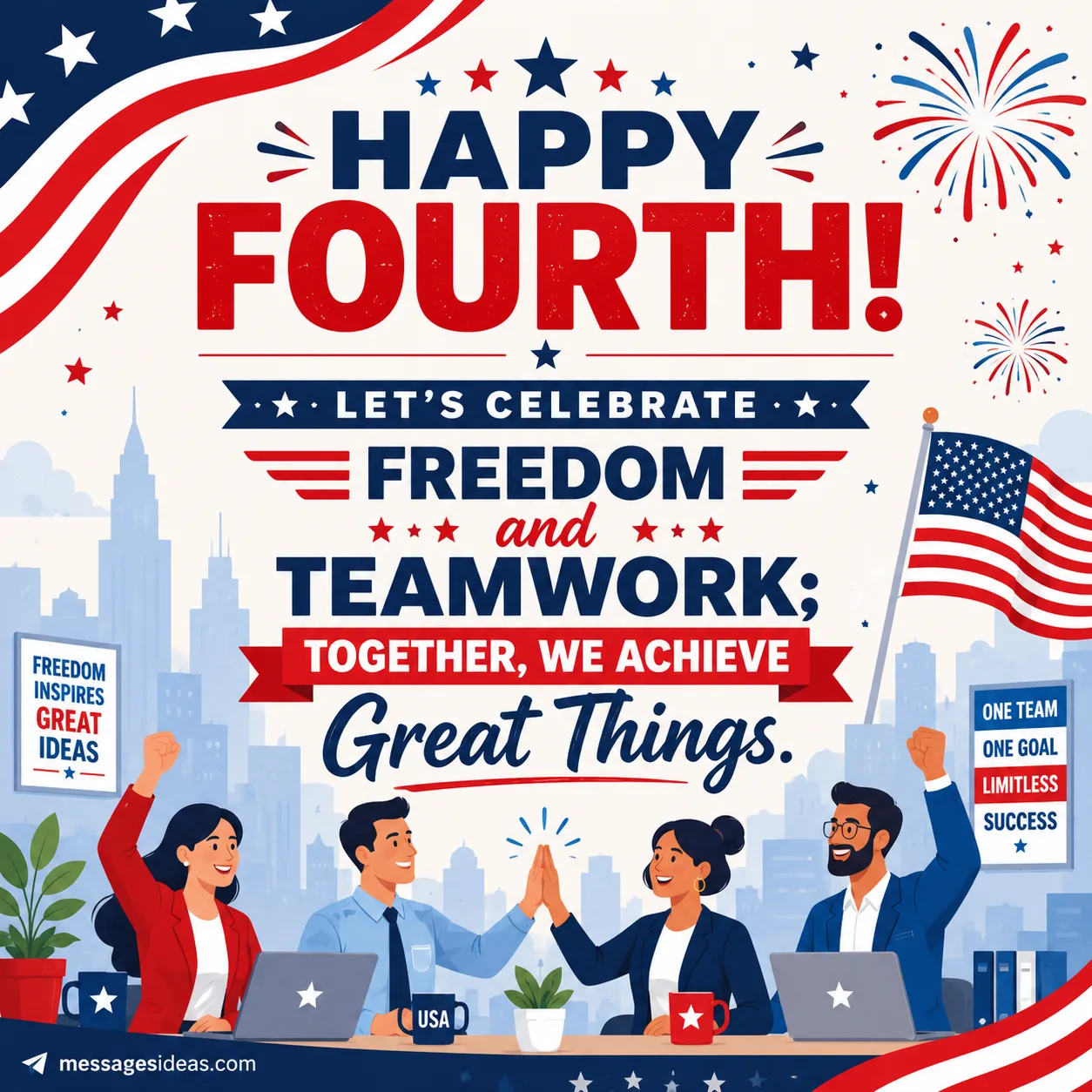 Happy Fourth lets celebrate freedom and teamwork together we achieve great things