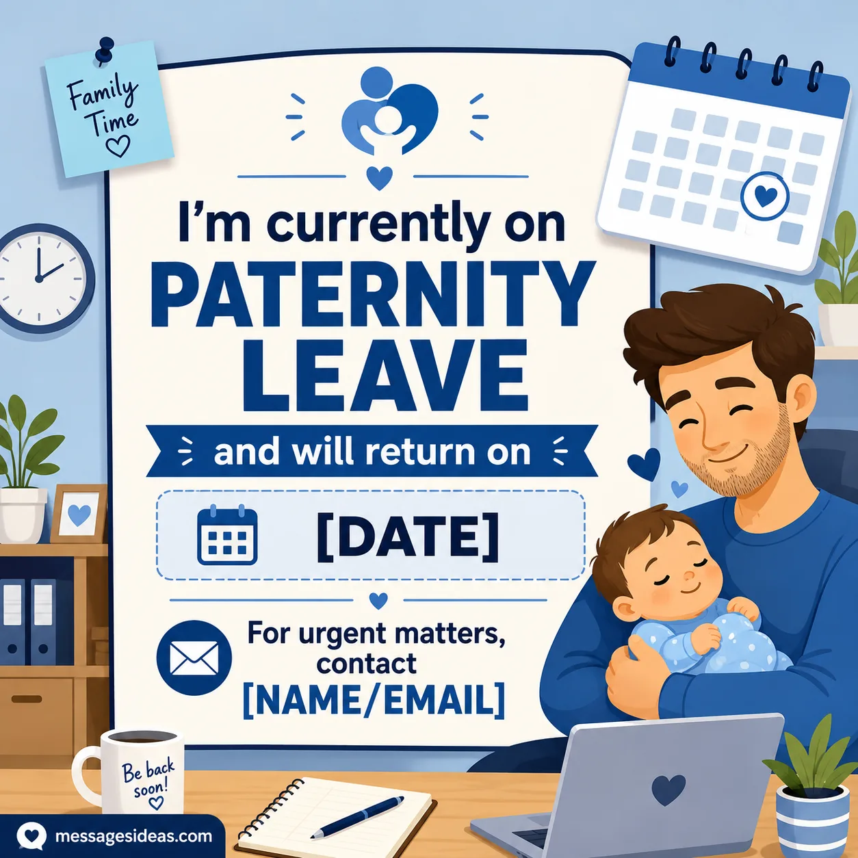 Professional paternity leave auto reply message illustration